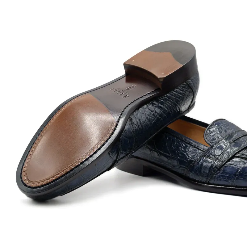 11-119-NVY TUSCANY Crocodile Penny Loafer, Navy