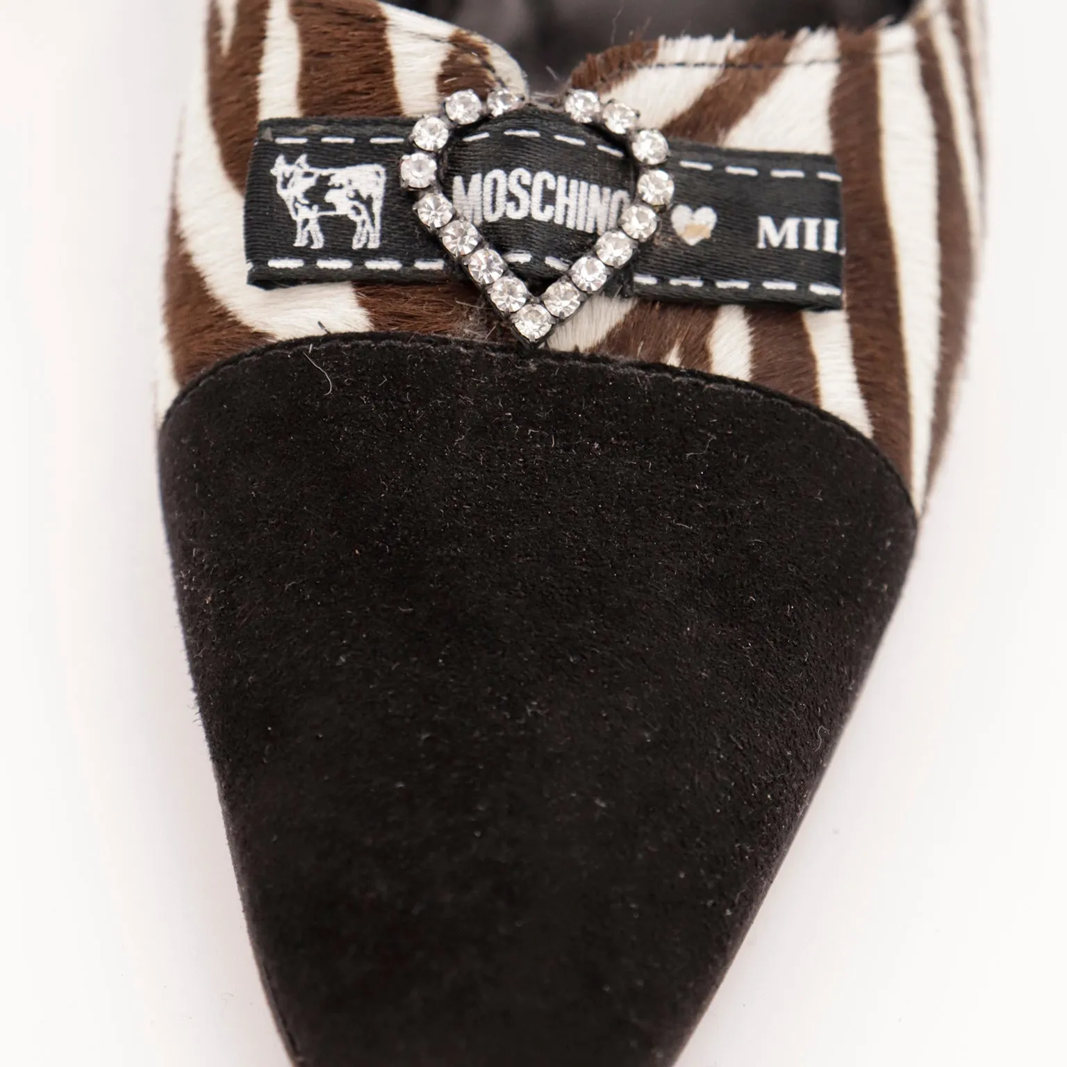 1990s Vintage Moschino Shoes Black w Brown Zebra Stripe Mules