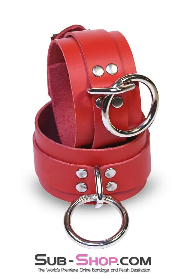 9745A      Lust Cuffs Locking Red Leather Ankle Cuffs