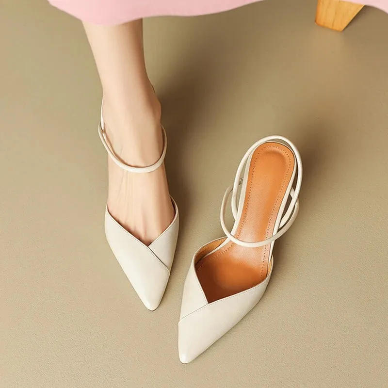 Aiertu  Summer Woman Shoes Sheep Suede Leather Shoes for Women Pointed Toe Thin Heel Women Sandals Slingback High Heels Retro Shoes