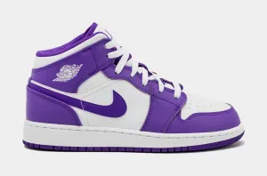 Air Jordan 1 Retro Mid Purple Venom Grade School Lifestyle Shoes (Purple/White)