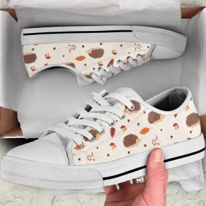 Autumn With Leaves And Hedgehog Pattern Low Top Shoes, Low Top Sneaker, Low Top Canvas Shoes