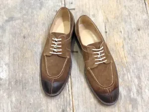 Bespoke Brown Suede Split Toe Lace Up Shoe for Men