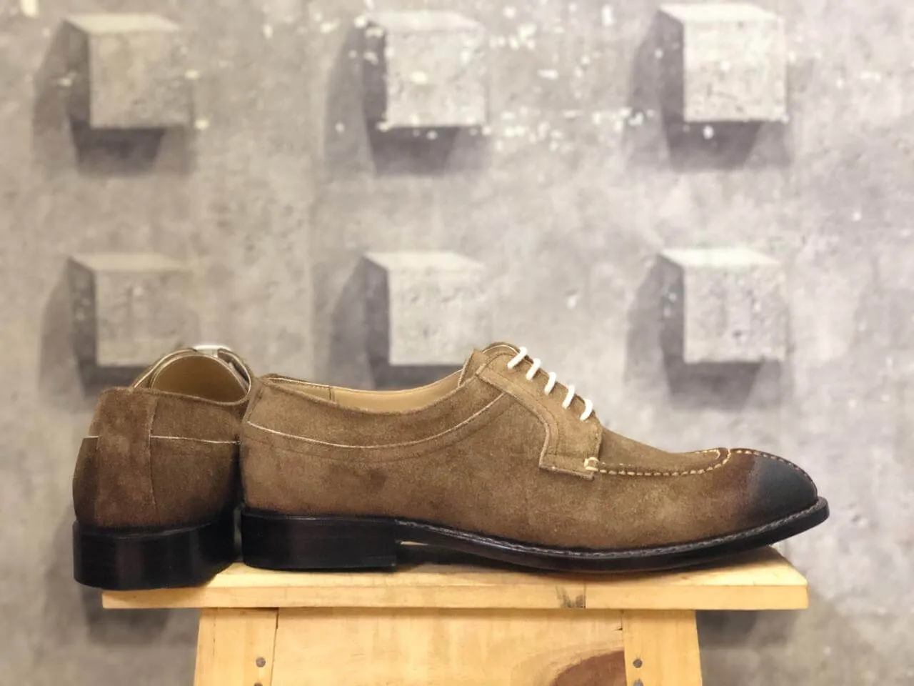 Bespoke Brown Suede Split Toe Lace Up Shoe for Men