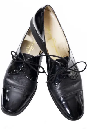 Black Lace Up Ferragamo Vintage Shoes 9 AS NEW