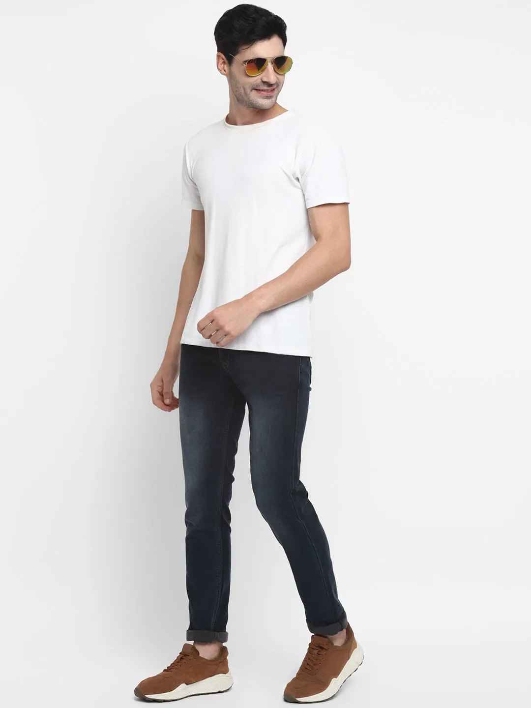 Blue Narrow Fit Cotton Stretch Jeans