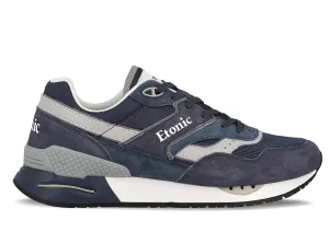 Etonic Stable Base sneakers in navy blue mesh fabric and suede with multi-layer light grey leather inserts