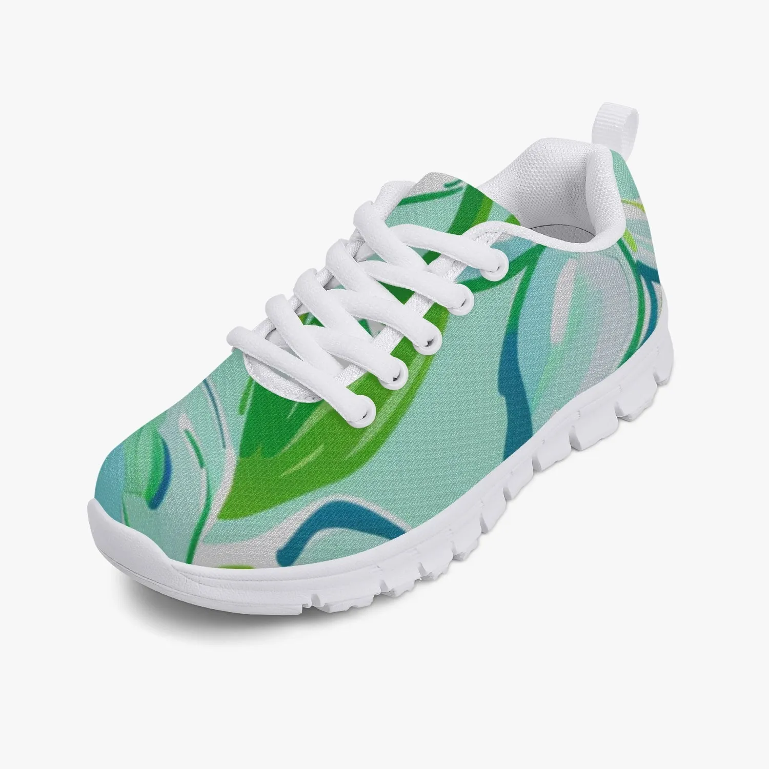 Green Floral  Kids' Lightweight Mesh Sneakers, Athletic Shoes for kids