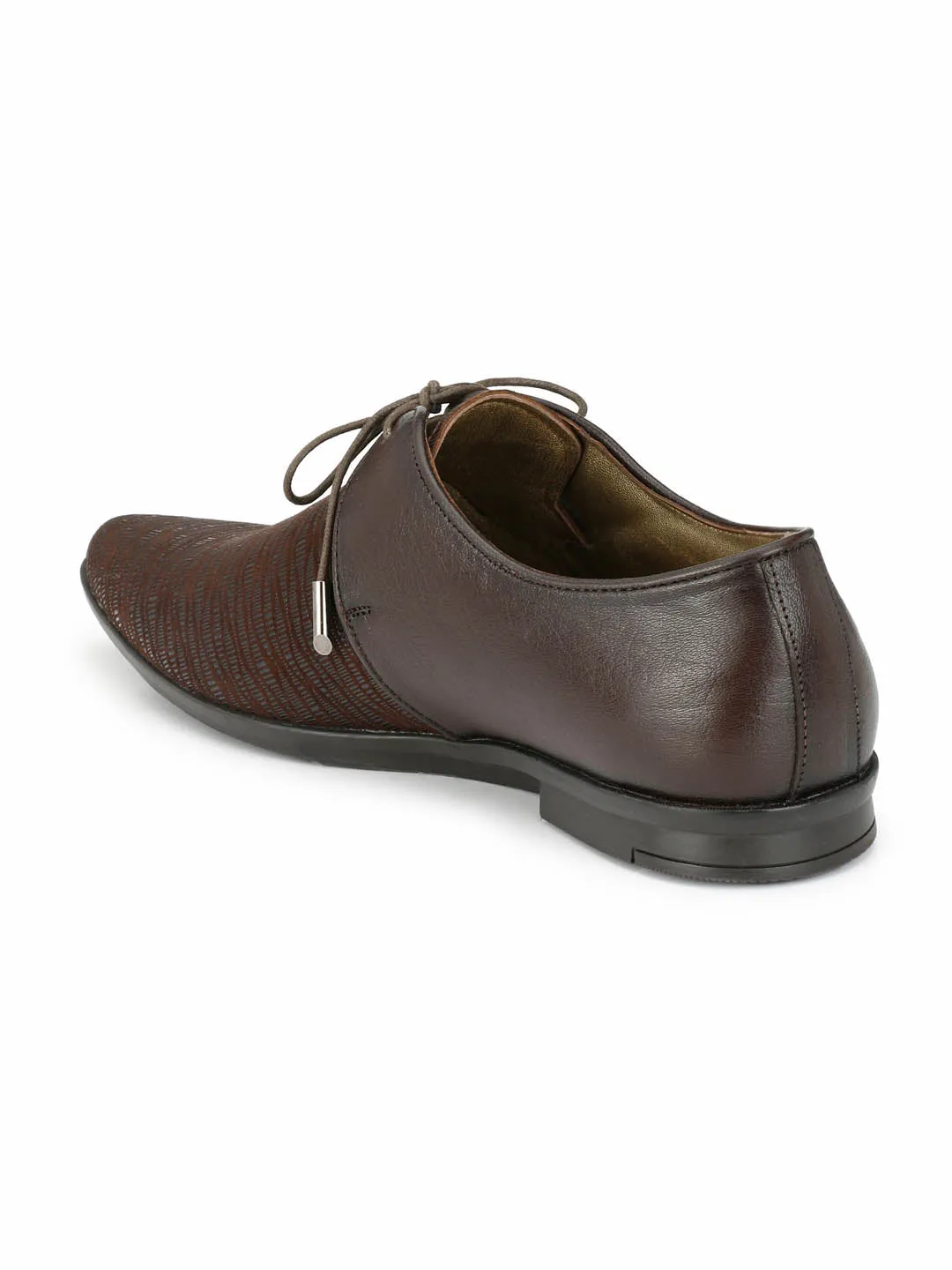 Hitz Men's Brown Leather Lace-up Party Wear Shoes