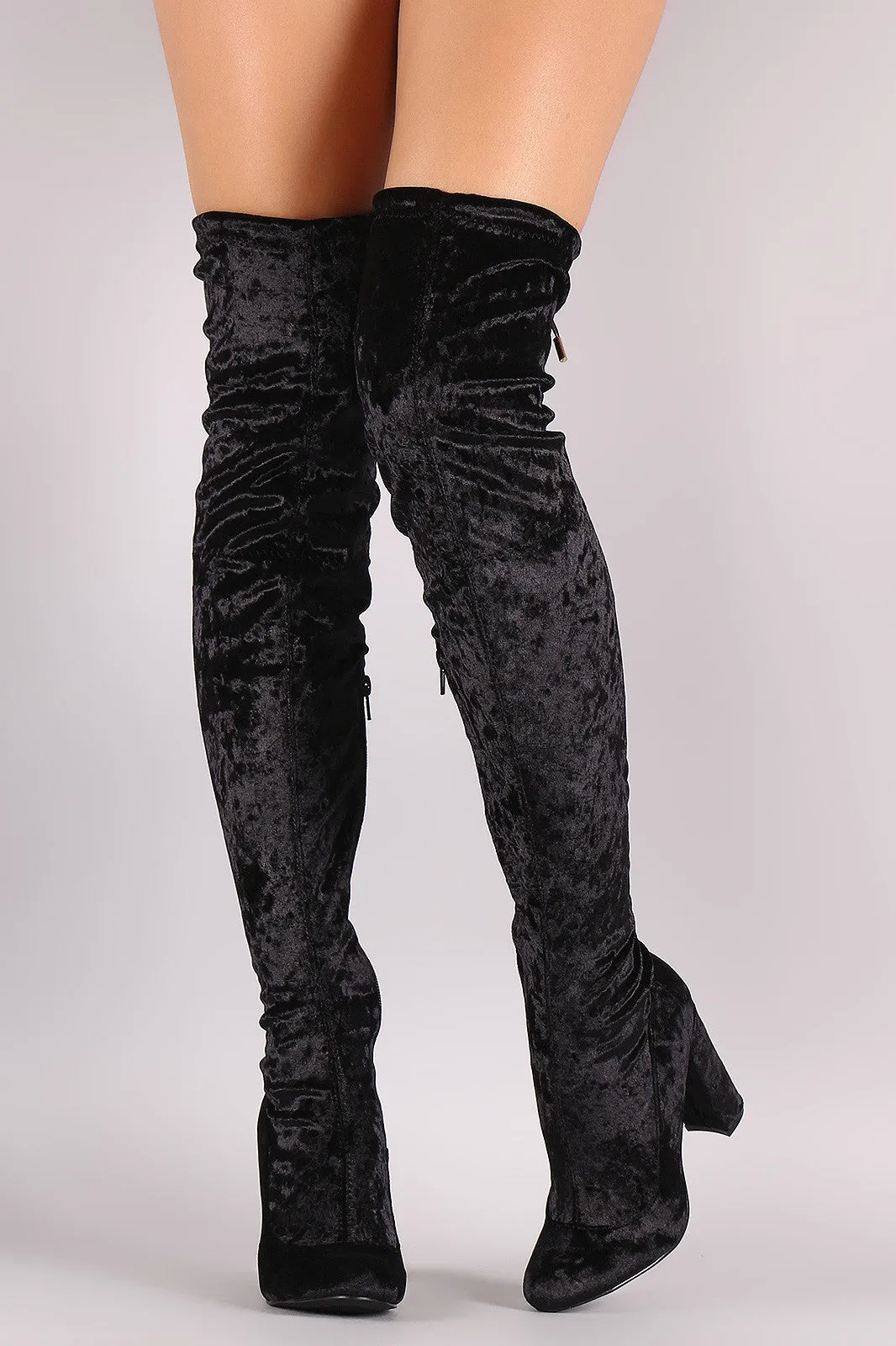 Liliana Velvet Chunky Heel Over The Knee Boots