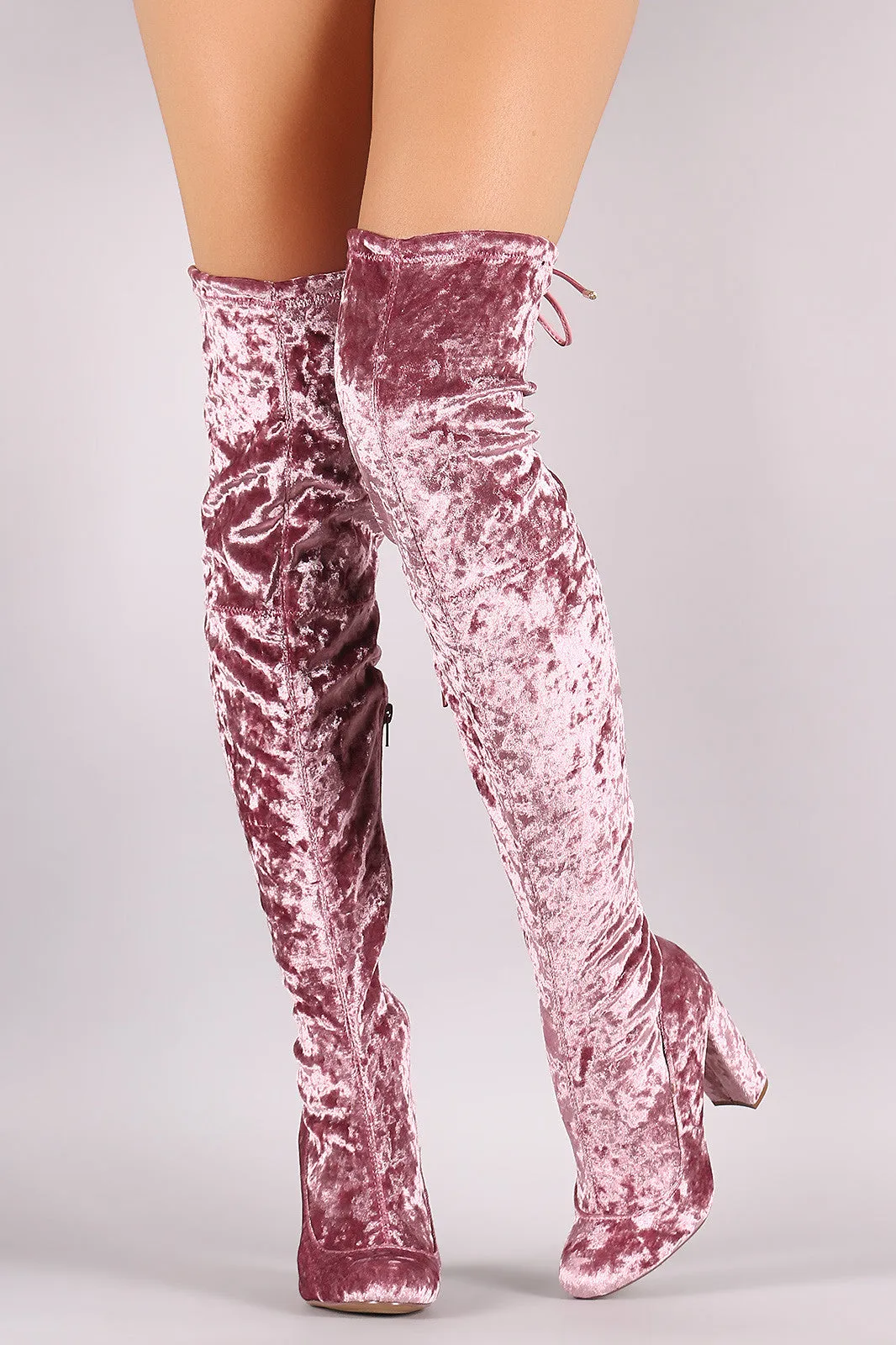 Liliana Velvet Chunky Heel Over The Knee Boots