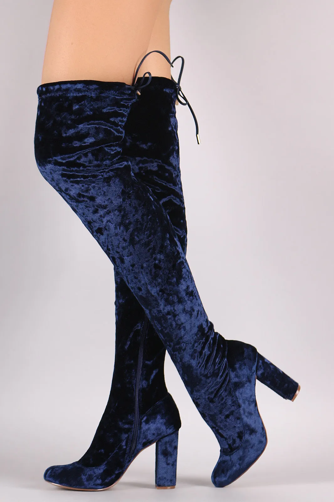 Liliana Velvet Chunky Heel Over The Knee Boots