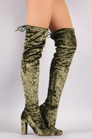 Liliana Velvet Chunky Heel Over The Knee Boots