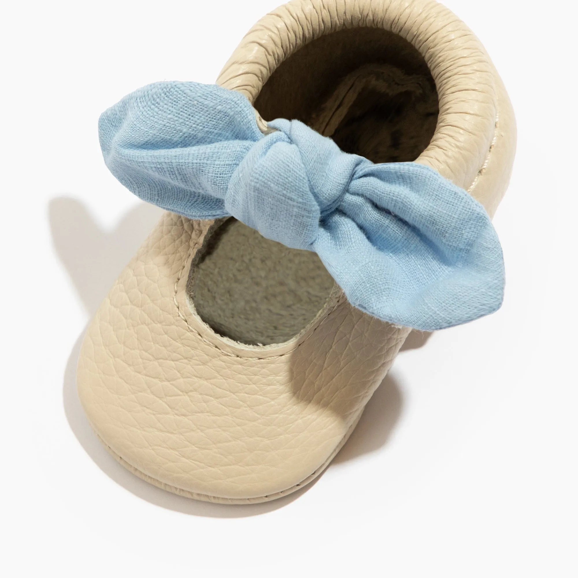 Linen Periwinkle Knotted Bow Baby Shoe