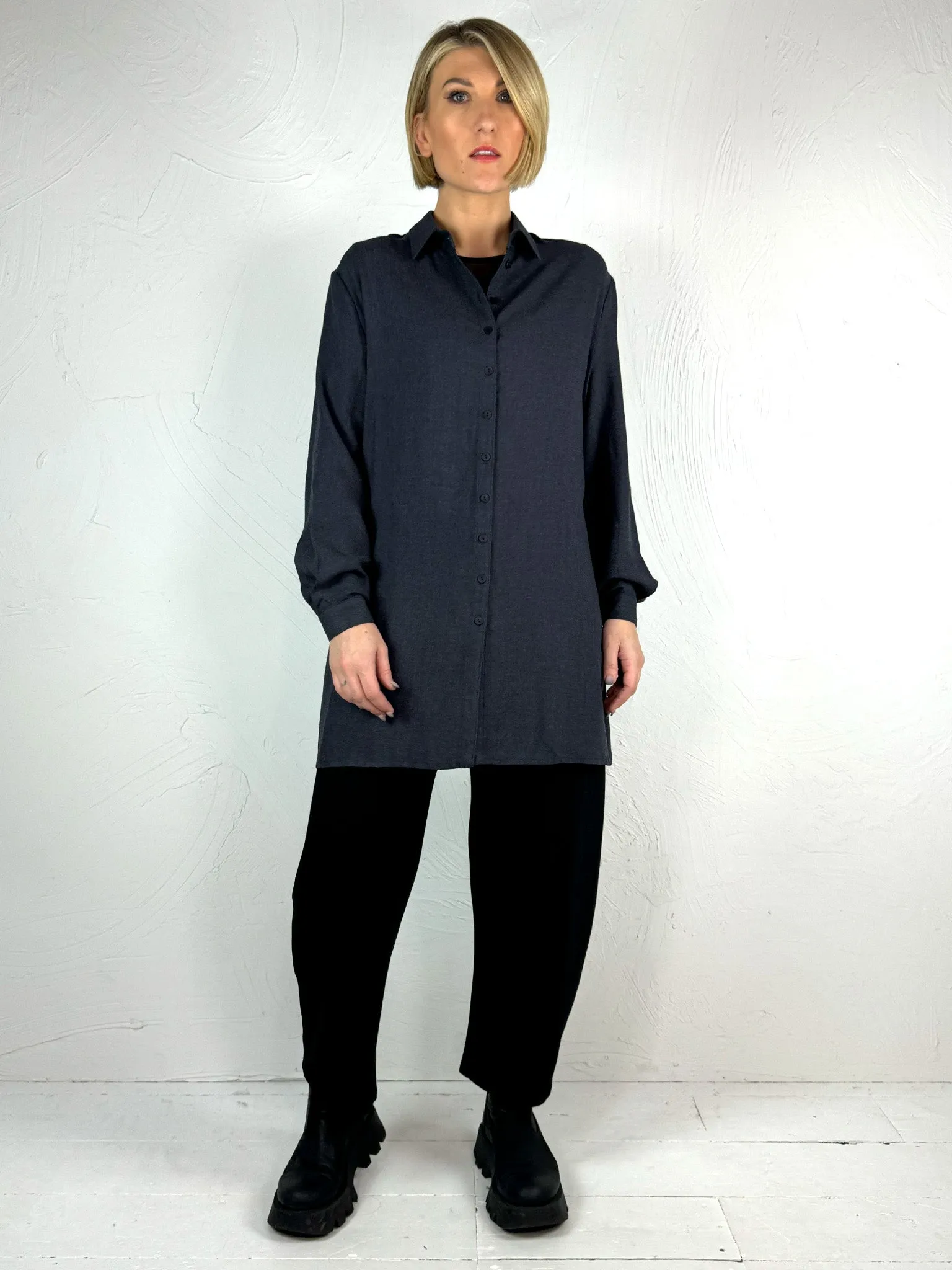 Lurdes Bergada Longline Navy Shirt 430