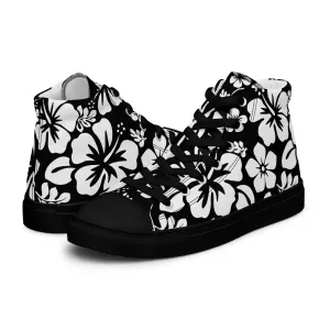 Men's Black and White Hawaiian Print High Top Shoes