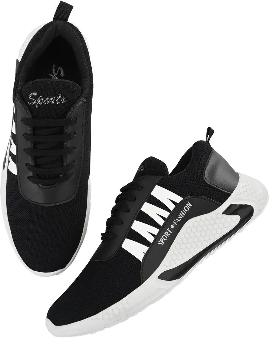 Men's Stylish and Trendy Black Self Design Mesh Casual Sneakers