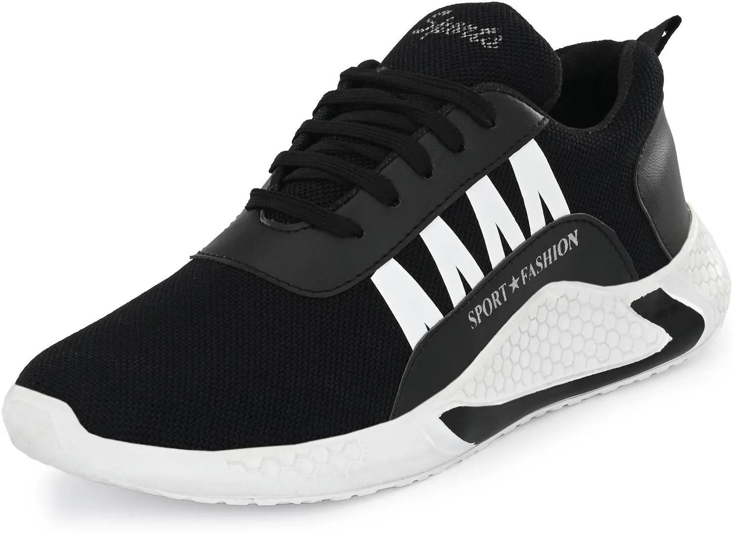 Men's Stylish and Trendy Black Self Design Mesh Casual Sneakers