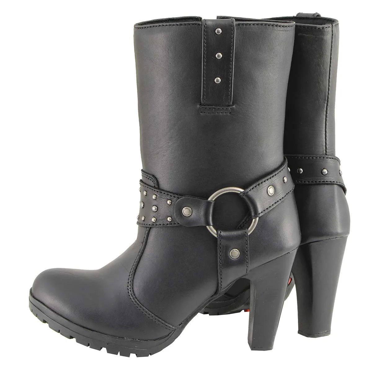 Milwaukee Leather MBL9303 Women's Classic Black Leather Casual Fashion Boots with Block Heel