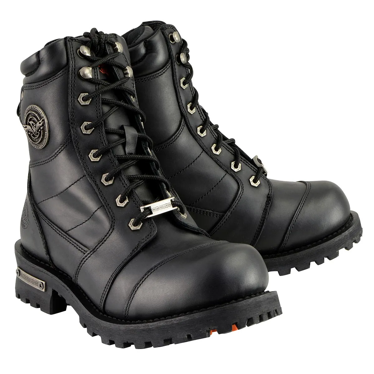 Milwaukee Leather Men's Classic Black Leather 8-inch Lace-Up Logger Motorcycle Rider Boots MBM9030