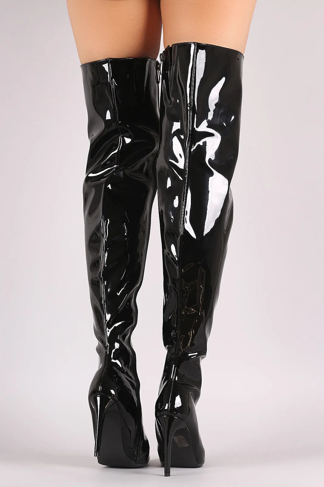 Mirror Metallic Pointy Toe Stiletto Over-The-Knee Boots