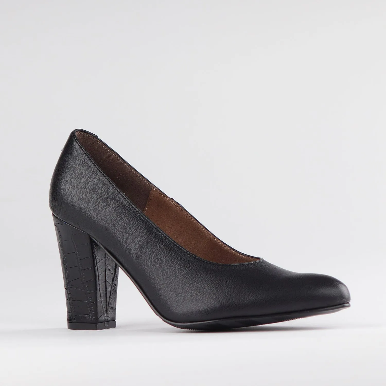 Pointed Court Shoes with Block High Heel in Black Multi1 - 12625