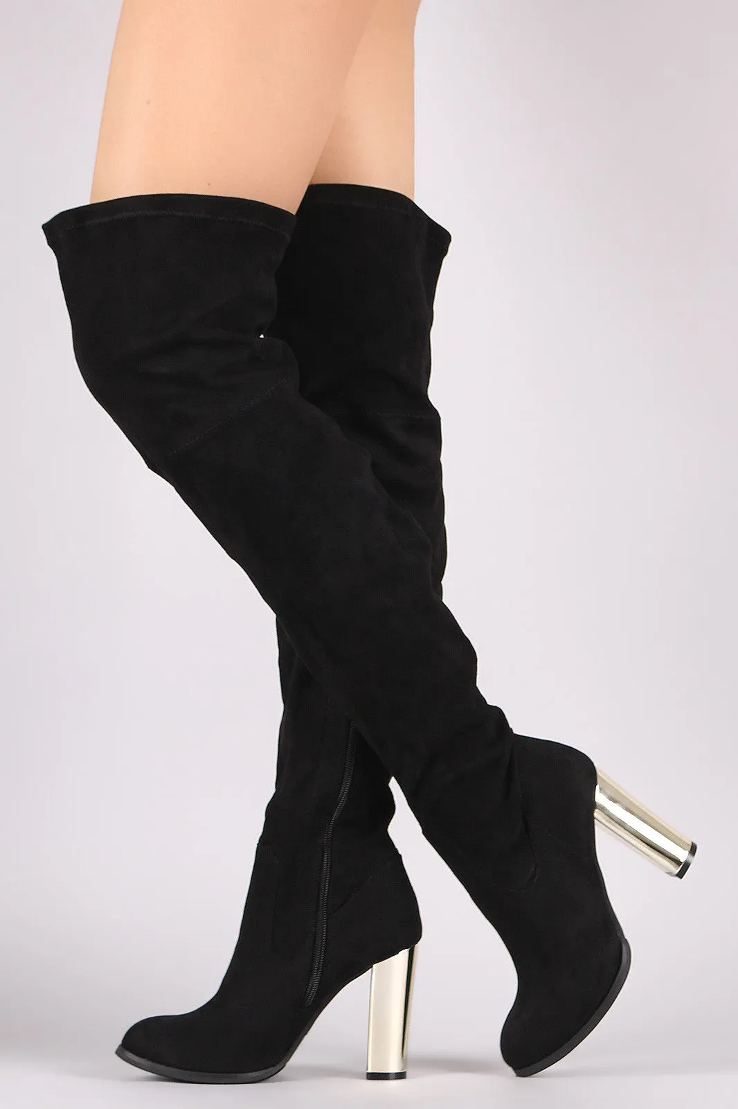 Qupid Suede Chunky Metallic Heeled Over-The-Knee Boots