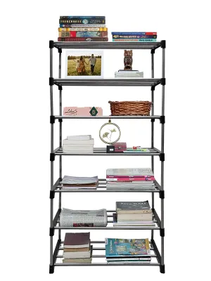 RAXON WORLD Multipurpose 7 Layer Heavy Duty Metal Book/Shoe/Cloth Foldable Rack for Anywhere Use