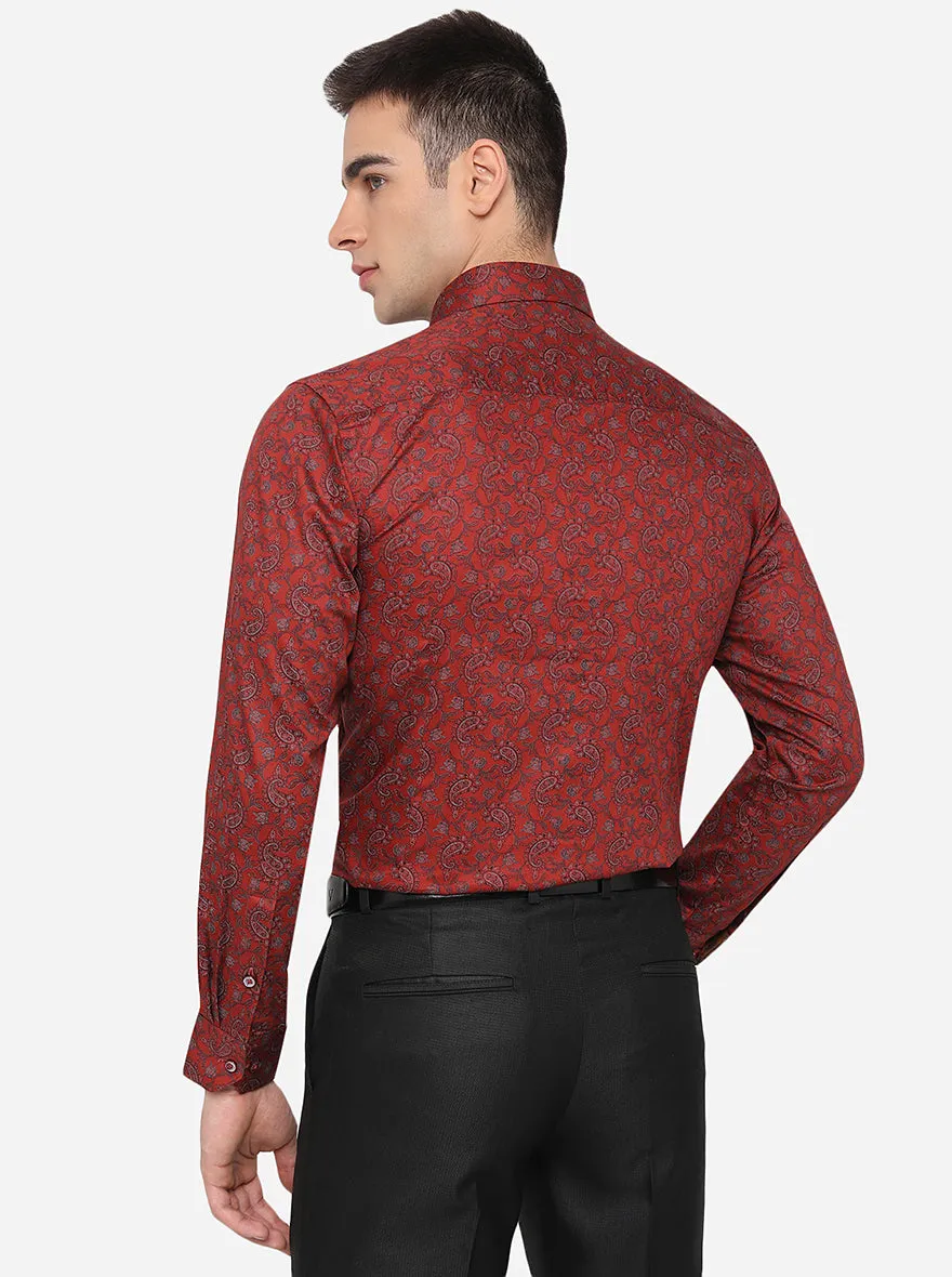 Rust Printed Slim Fit Party Wear Shirt | Greenfibre