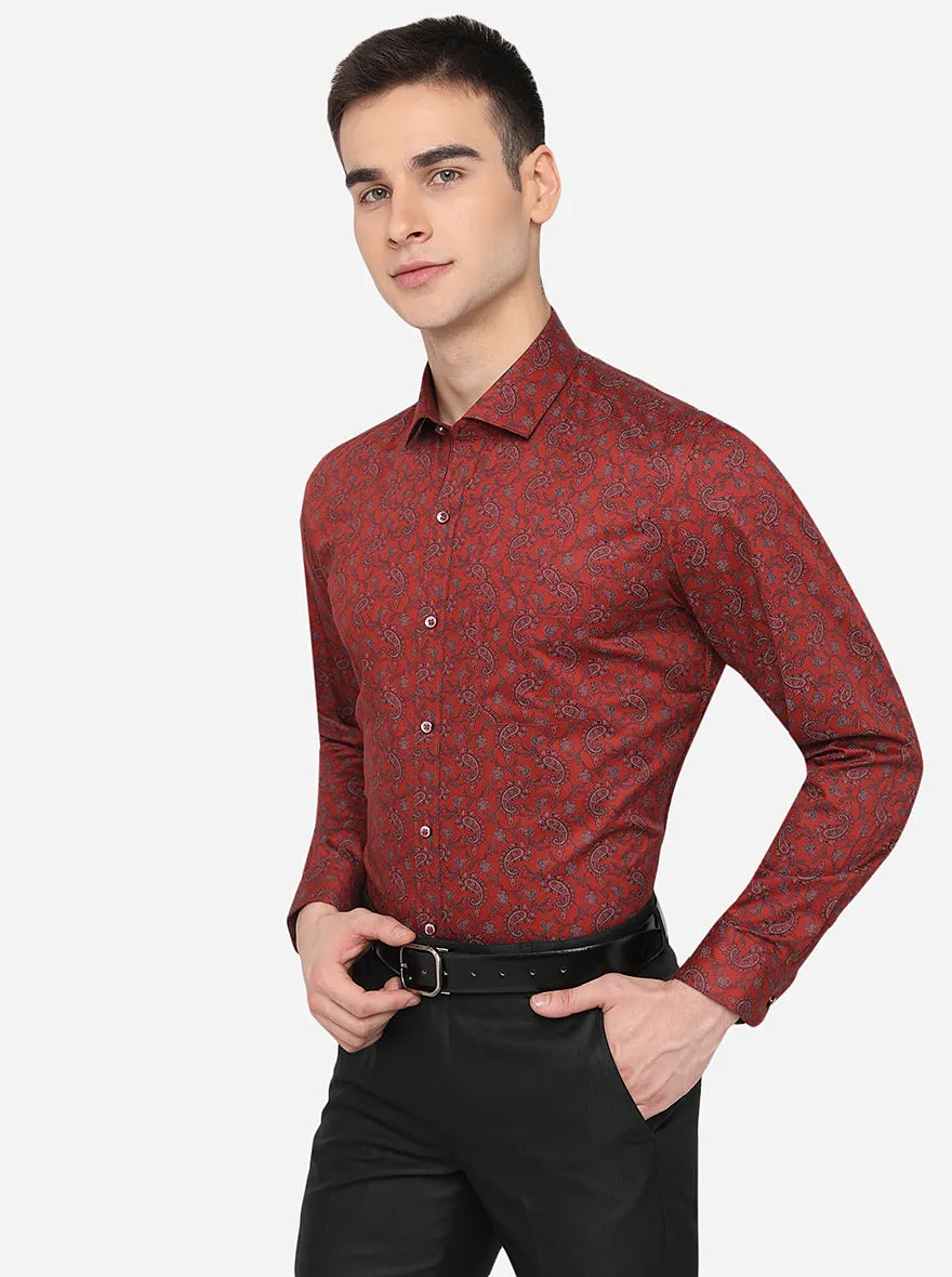 Rust Printed Slim Fit Party Wear Shirt | Greenfibre