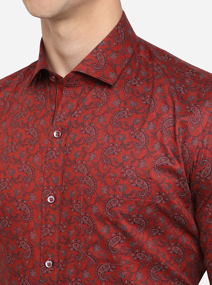 Rust Printed Slim Fit Party Wear Shirt | Greenfibre