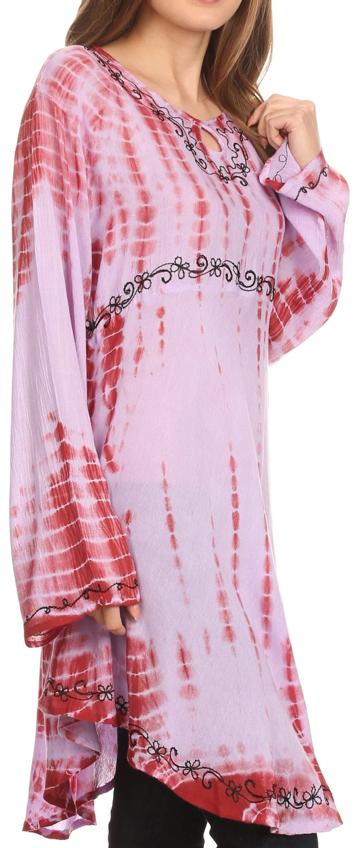 Sakkas Arissa Long Sleeved Tunic Blouse Embroidered Tie Dye Circle Dress / Cover Up