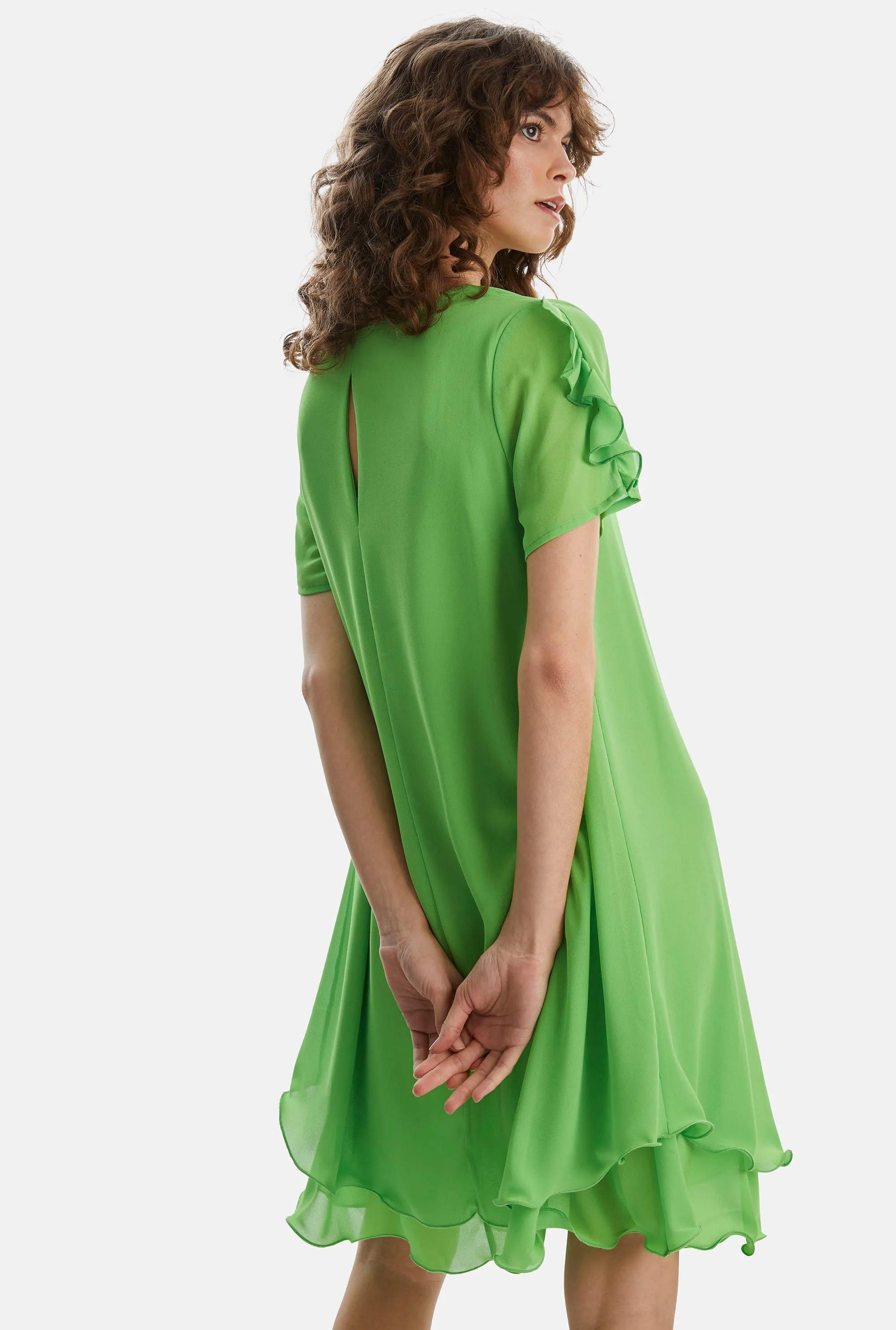 Short Sleeve Wave Hem Dress Green