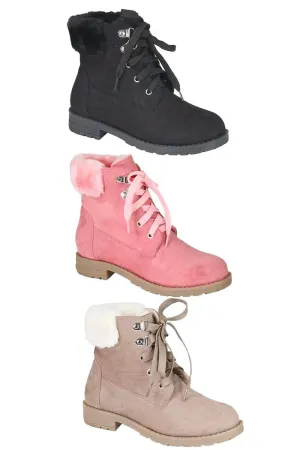 Suede Lace Up Fur Combat Boots