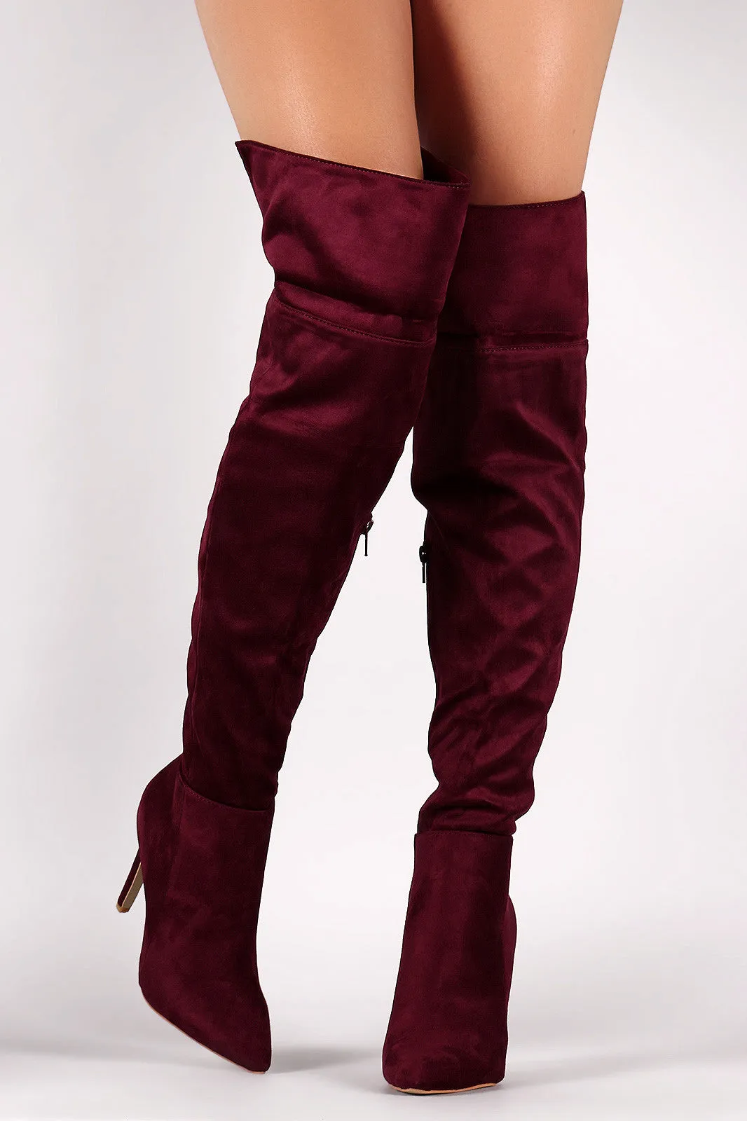 Suede Pointy Toe Cuff Over-The-Knee Stiletto Boots