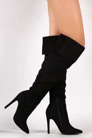 Suede Pointy Toe Cuff Over-The-Knee Stiletto Boots