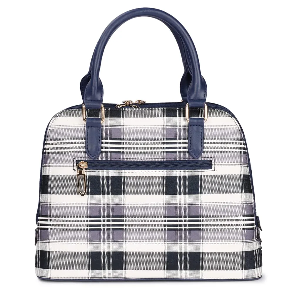 THE CLOWNFISH Andrea Handbag for Women Office Bag Ladies Shoulder Bag Tote For Women College Girls-Checks Design (Navy Blue)