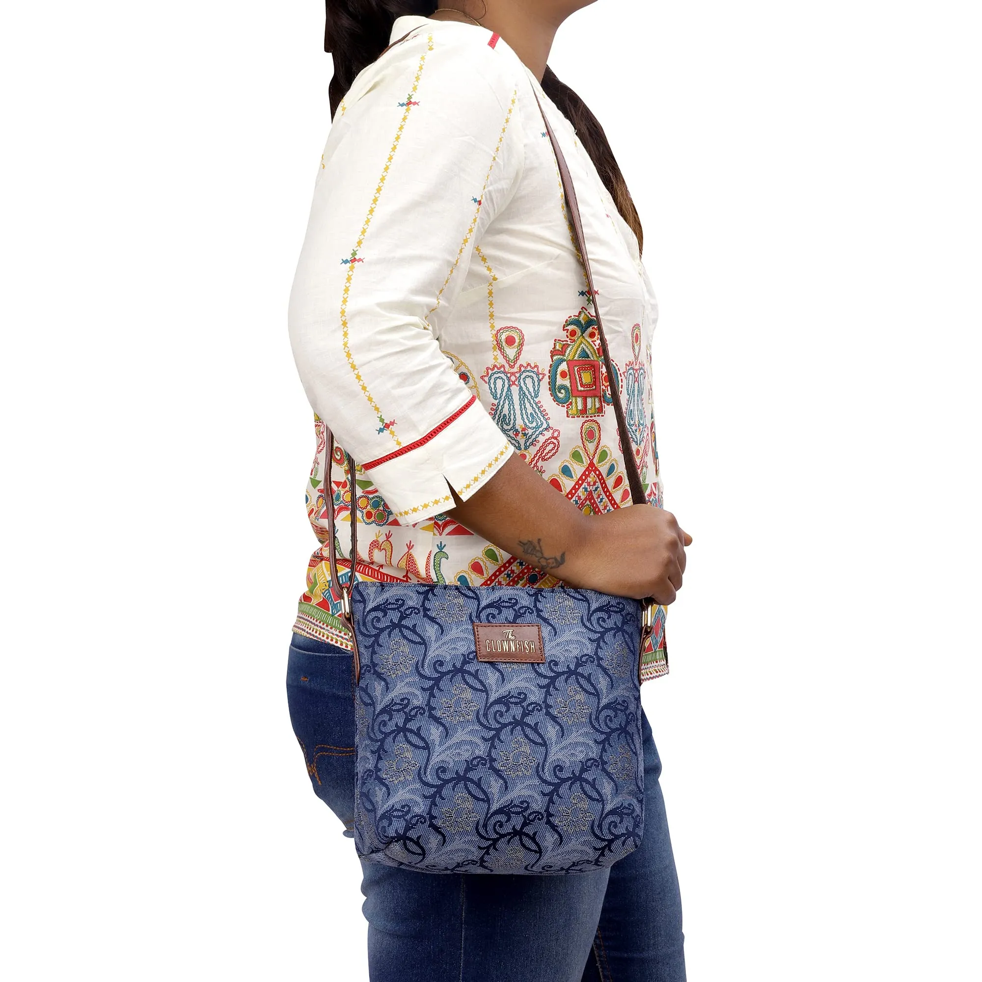 THE CLOWNFISH Linda Series Sling for Women Casual Ladies Single Shoulder Bag For Women Crossbody Bag for College Girls (Blue-Floral)