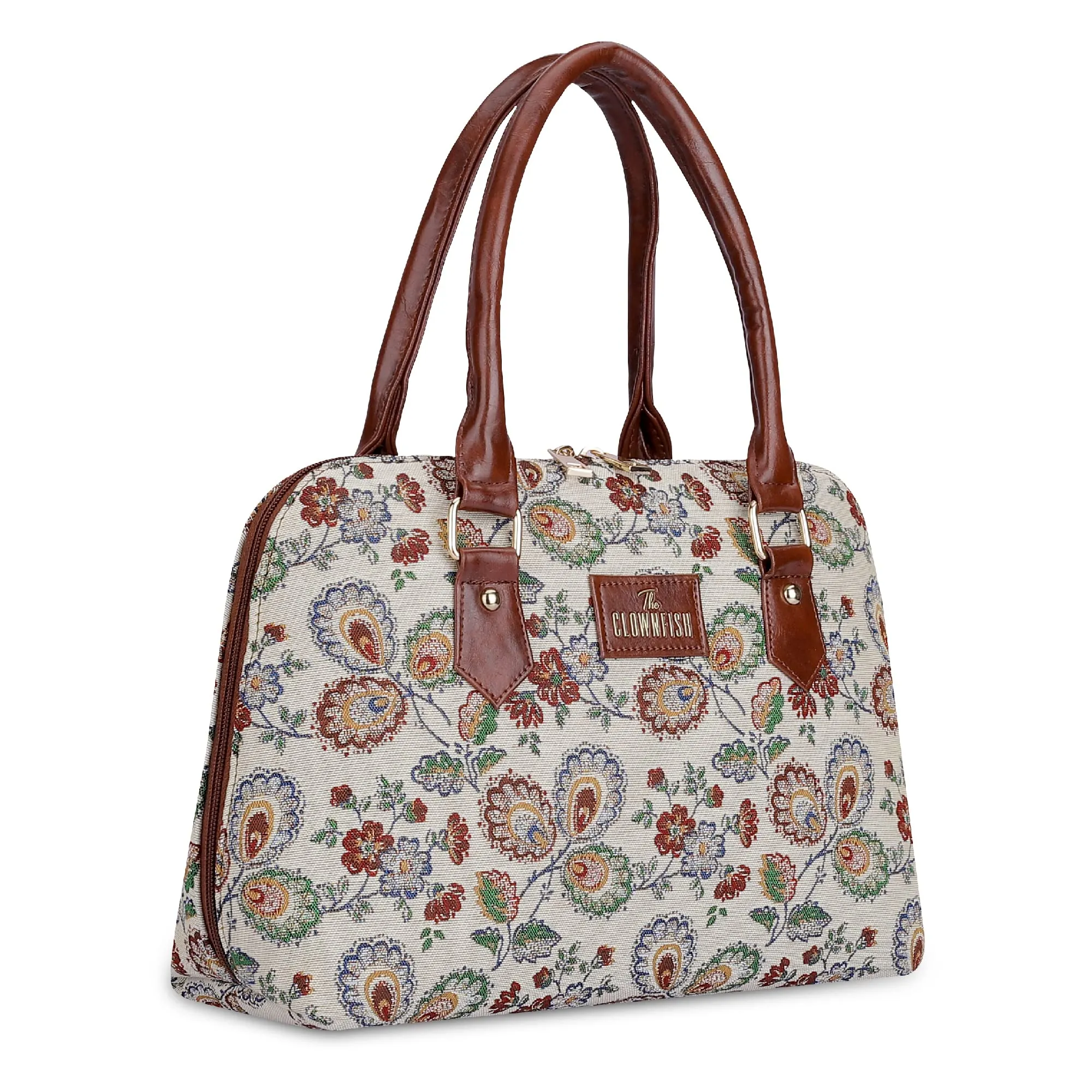 THE CLOWNFISH Montana Series Handbag for Women Office Bag Ladies Purse Shoulder Bag Tote For Women College Girls (Dark Brown-Floral)